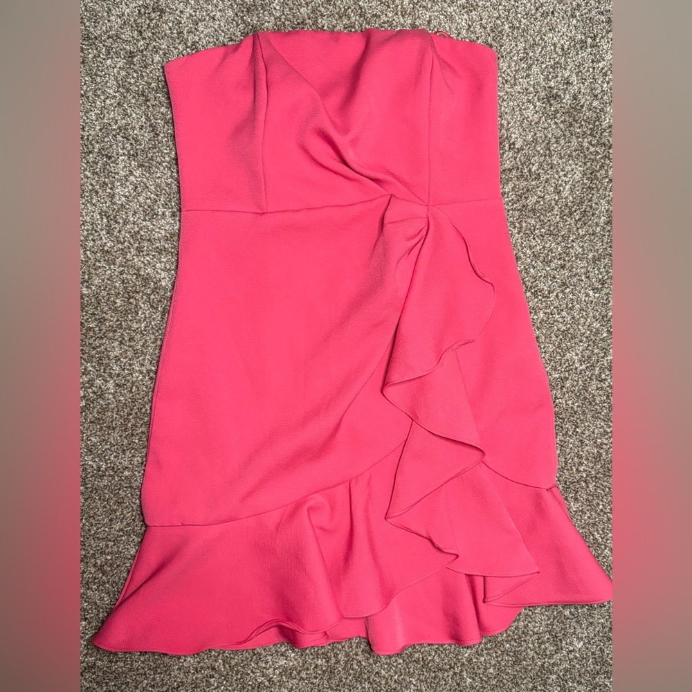 The Impeccable Pig Strapless Pink Ruffle Cocktail Dress Women’s Large - Picture 2 of 12